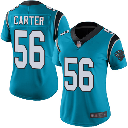 Carolina Panthers Limited Blue Women Jermaine Carter Jersey NFL Football #56 Rush Vapor Untouchable
